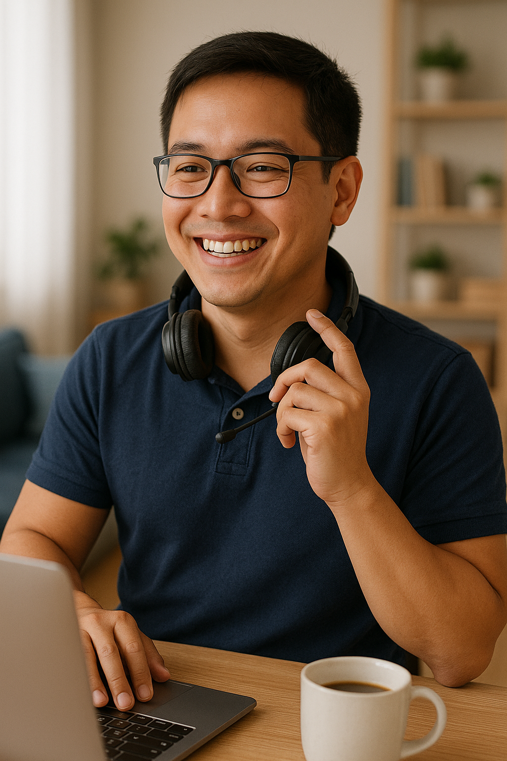 A smiling man with glasses and a headset